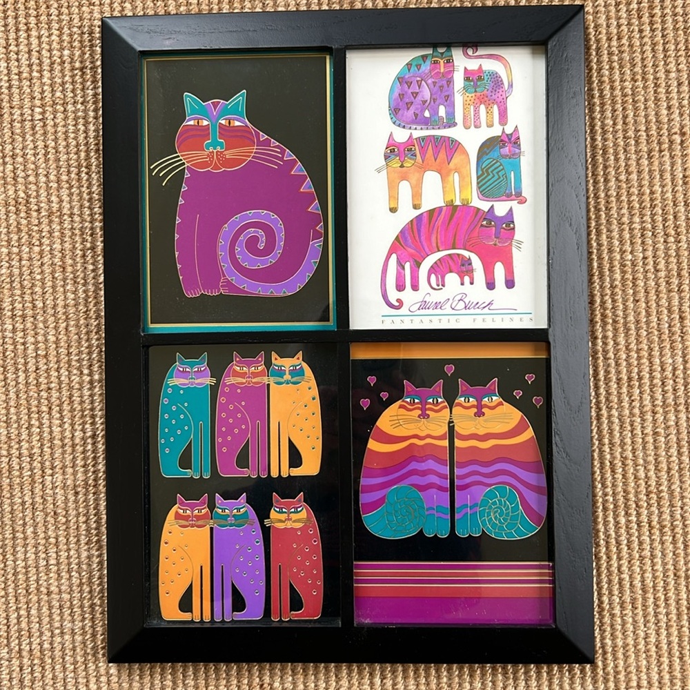 Laurel Burch 4 “Fantastic Felines” Cards Framed
